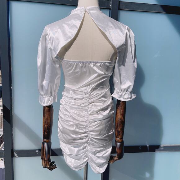 Women's Puff Sleeve White Mini Dress Set (S) - Picture 3 of 7